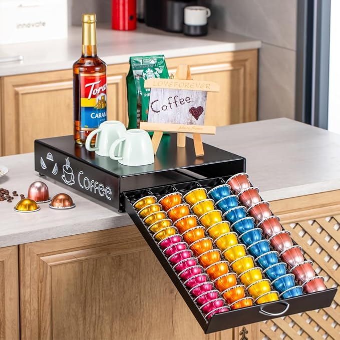 FlagShip for Nespresso Pod Holder Coffee Pod Drawer for Vertuo Pod Organizer Graffiti Style Large Capacity Fits All Size Vertuo Pods