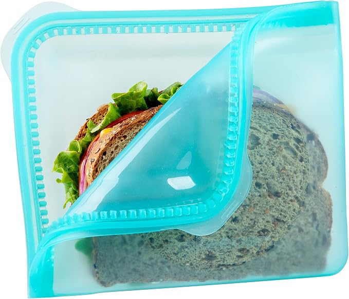 ProKeeper Dual-Zipper 100% Silicone Sandwich Bag, Teal - Reusable and Durable Food Storage Bag