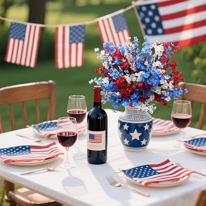 DoubleWood 4 of July Decor Artificial Flowers Indoor, 10PCS Red White and Blue Artificial Babys Breath Flowers, Patriotic Decor for Floral Arrangement Table Centerpieces (10, Red, White and Blue)