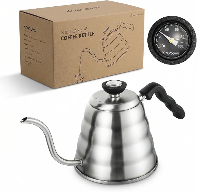 Gooseneck Kettle Stovetop 1.2L (40 oz) with Thermometer & 40 Filters - Stainless Steel Long Spout Tea Kettle for Precision Pour Over Coffee,drip coffee and Tea