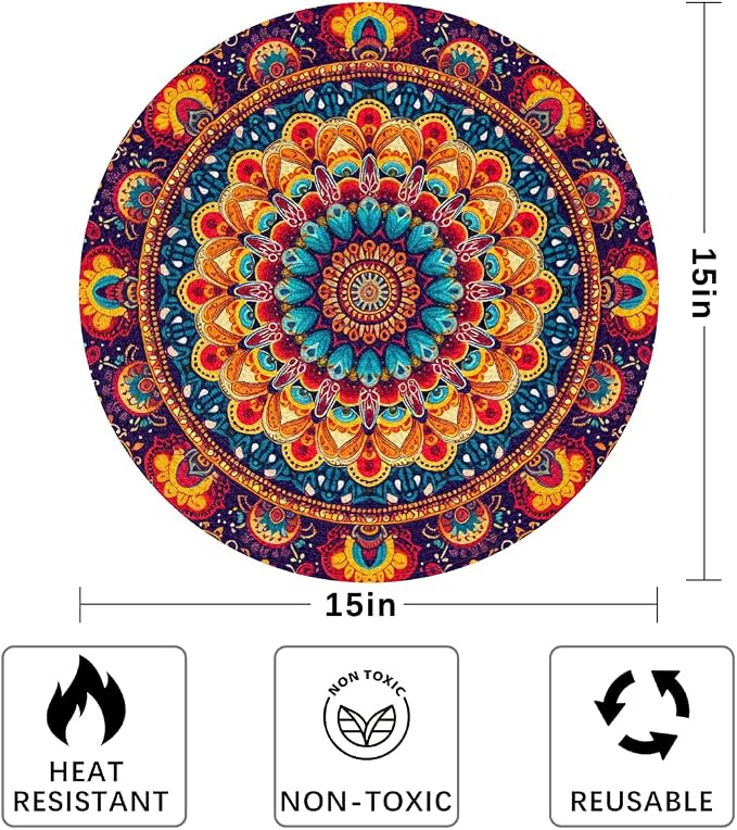 Round Placemats Set of 6, Colorful Boho Pattern Woven Placemats Mats Non-Slip Heat Resistant Washable Table Mats Round Braided Place for Farmhouse Kitchen Dining Party Decor 15in