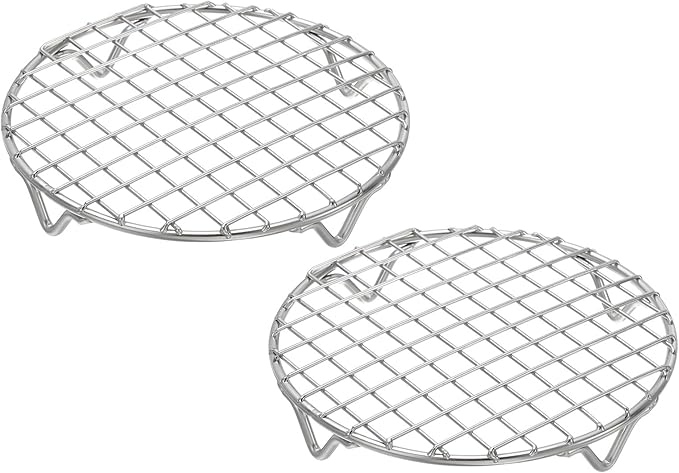 uxcell 2 Pcs Round Cooking Rack 5.9 Inch Dia Stainless Steel Wire Cooling Steamer Rack for Baking Canning Cooking Roasting Cooling Grilling Drying, Silver