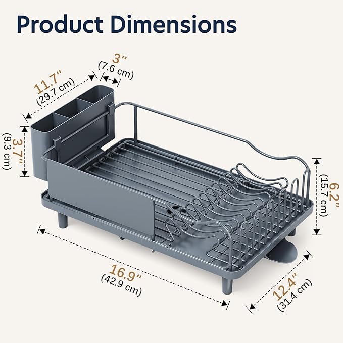 Dish Drying Rack Large Capacity - Stainless Steel Dish Rack for Kitchen Counter with Drain Board, Rustproof Dish Drainer with Auto Drain Spout, Utensil Holder & Glass Holder, Dinnerware Organizer