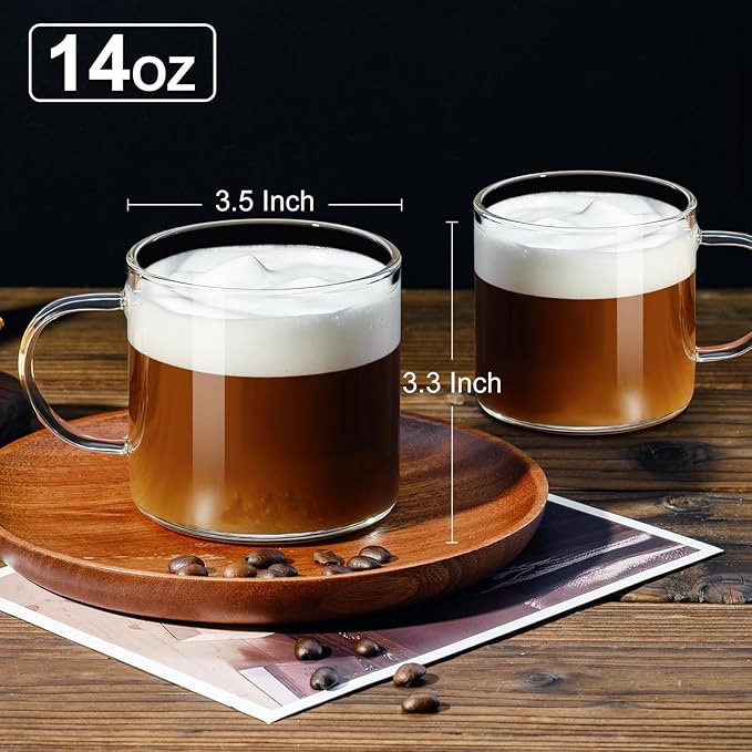 PARACITY Espresso Cups Set of 2, High Borosilicate Espresso Shot Glass, Clear Small Expresso Shots Cup, Espresso Accessories (14.2 OZ)