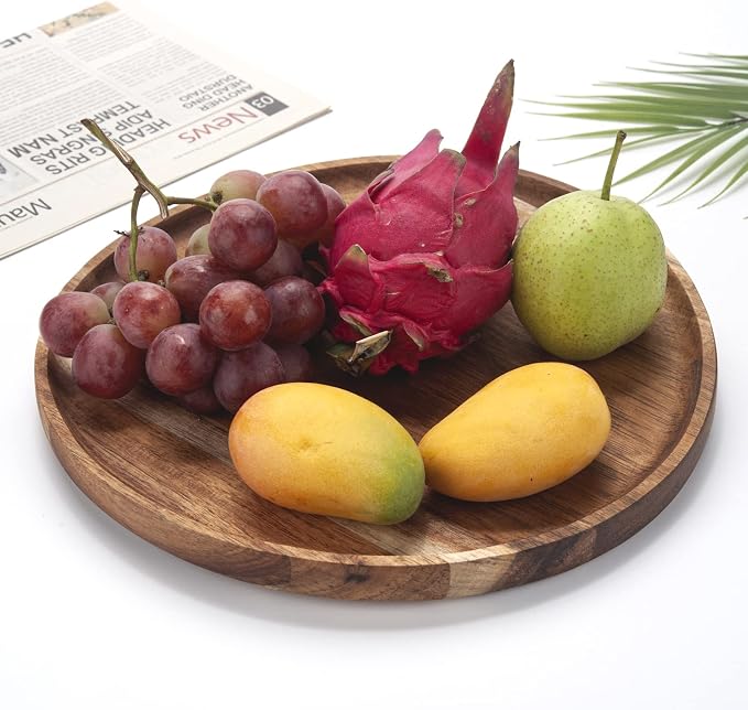 13.8 inch Acacia Wooden Serving Tray, Bamboo Serving Platter, Appetizer Charcuterie Board, Tray Organizer for Kitchen/Countertop