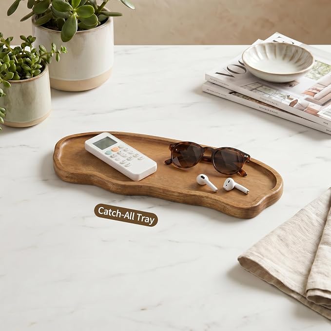 Small Wooden Tray | Acacia Wood Tray for Vanity, Bathroom Counter, Coffee Table & Toilet | Perfect for Jewelry, Remote, Perfumes & Catch All | Mini Charcuterie Board Serving Platter (Cloud Shape)