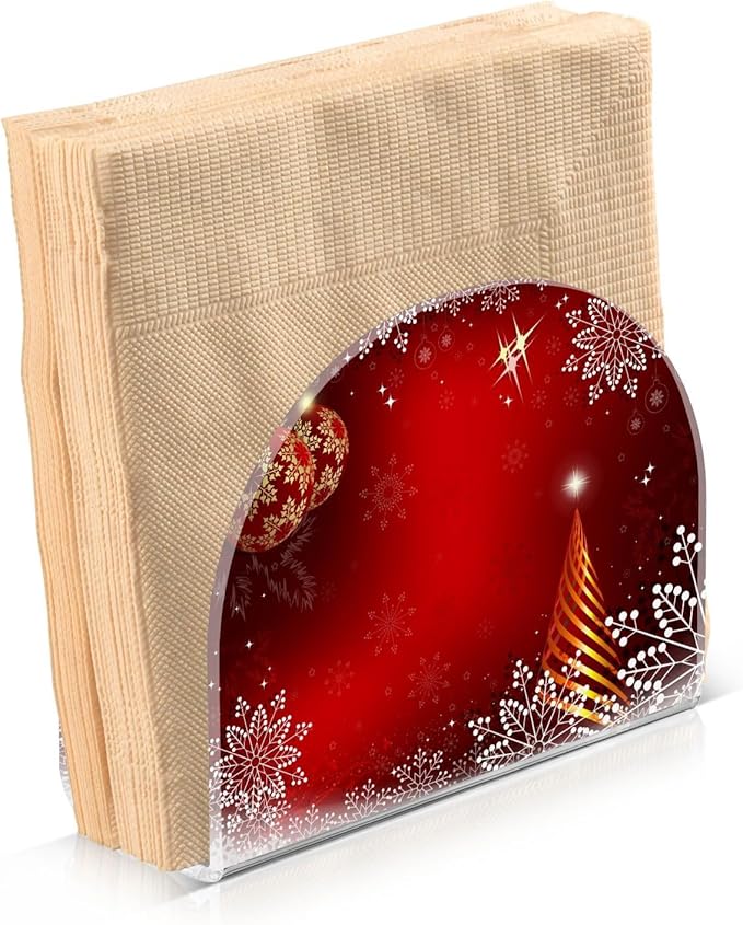 Acrylic Fall Napkin Holder for Table Kitchen Christmas Red Balls Snowflakes Cocktail Dinner Napkin Holders Paper Towel Dispenser Countertop Modern Home Decor