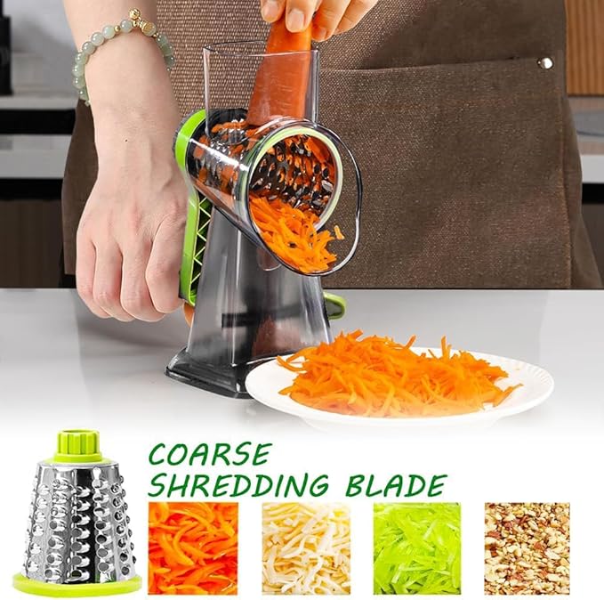 Dachenus Cheese Grater Rotary Cheese Grater,Versatile Cheese Shredder,Blades for Shredding, Grating, Slicing,Cheese Shredder with Suction Base and Cleaning Brush Kitchen Gift (green)
