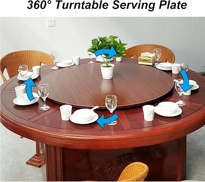 Round Rotating Serving Tray 6 Colors Wooden Large Lazy Susan Turntable, Ø20in-39inch, Stable, Silent, And Very Easy To Rotate, 360° Swivel Serving Plate For Kitchen Dining Table (Color : Walnut, Siz
