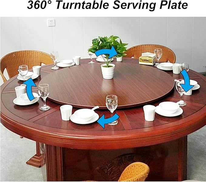 Round Rotating Serving Tray 6 Colors Wooden Large Lazy Susan Turntable, Ø20in-39inch, Stable, Silent, And Very Easy To Rotate, 360° Swivel Serving Plate For Kitchen Dining Table (Color : Black, Size
