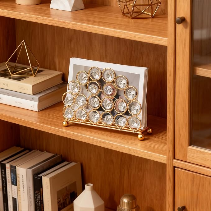2-Pack Metal Crystal Gold Napkin Holders, Standing Tissue Dispenser & Card Organizer -5.7"×4.3" Modern Table Organizer for Kitchen Dining Party Bathroom Decor