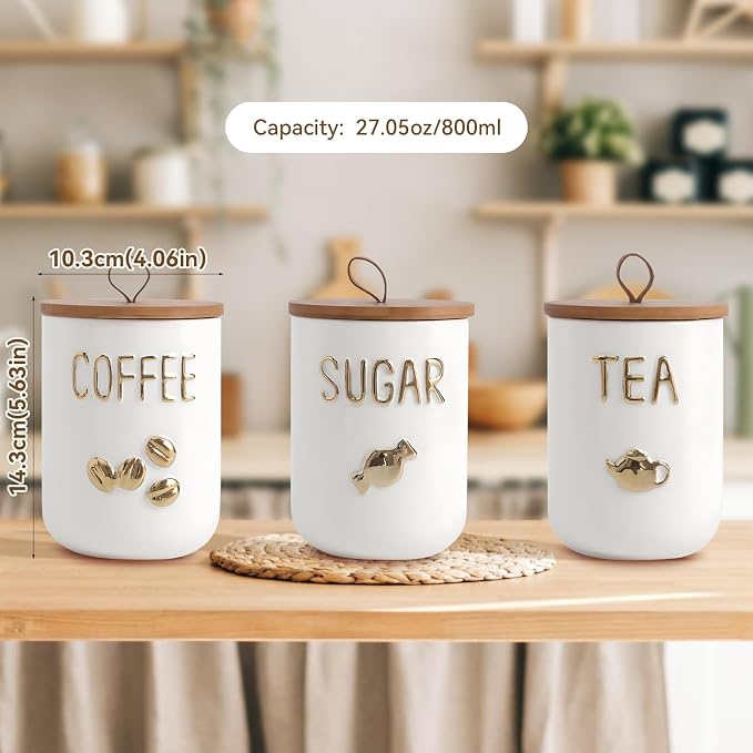 Ceramics Food Storage Jar Canister with Airtight Seal Lid, Simple Style Canisters Sets for Kitchen Counter, White Food Storage Jar for Coffee Sugar Tea (27.05oz/800ml)