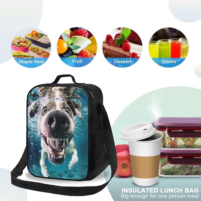 Insulated Lunch Bag, Reusable Portable Lunch Box With Shoulder Strap, Dog Printed Lunch Bag, Funny Cute Bento Lunchbox Cooler Thermal Meal Tote Kit