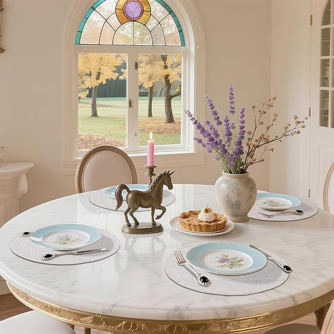homing 15 Inch Round Cloth Placemats Set of 8, Cotton Linen Blend Washable Table Mats, Farmhouse Dining Place Mats for Indoors & Outdoors, Easy to Clean, Beige