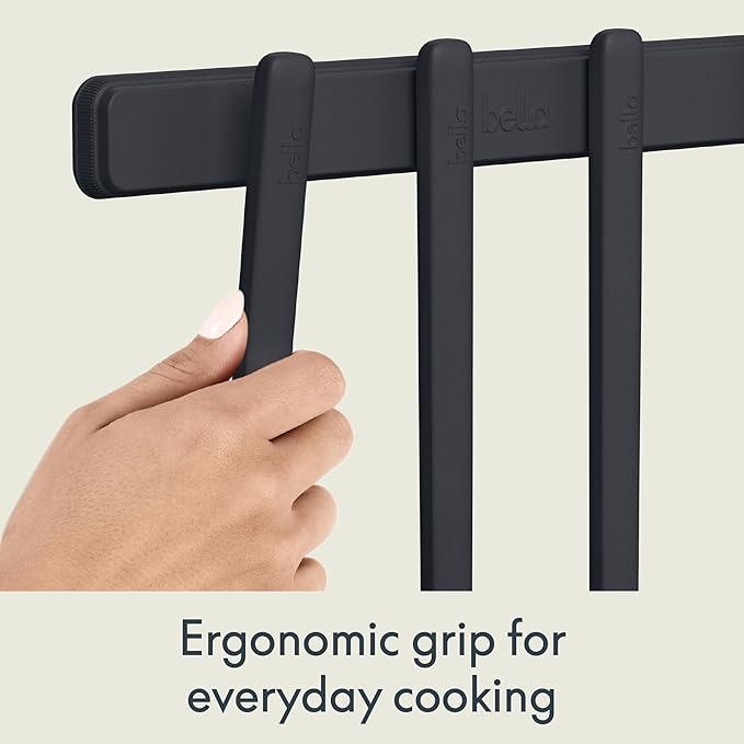 bella 5-Piece Kitchen Tool Set with Magnetic Rack, Silicone, Turner, Spoon, Slotted Spoon, Spatula, Utensil Holder, Magnetic Holder, Non-toxic*, Food-grade, Heat safe to 425°F, Dishwasher Safe, Slate