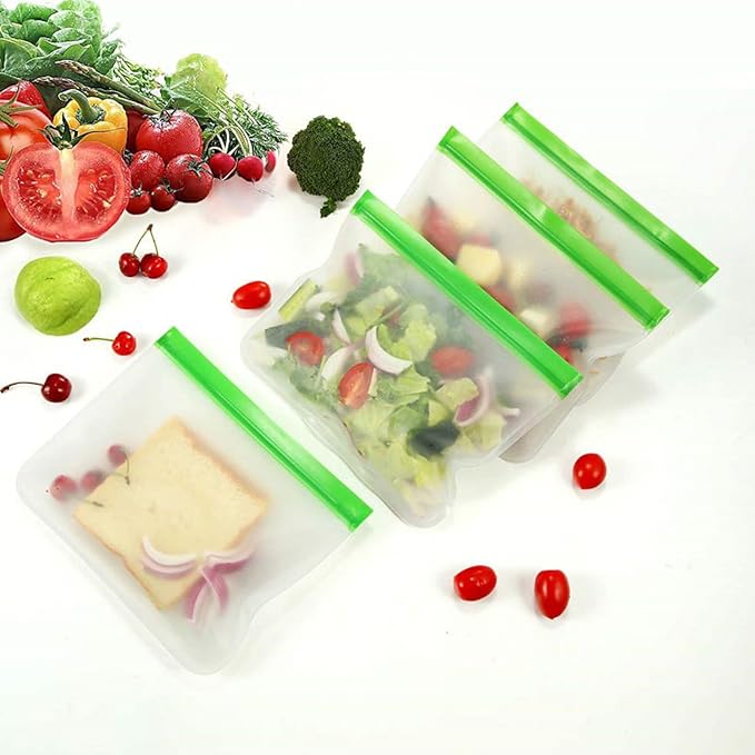 Food Storage Bag Red Silicone Food Bag Reusable Fresh-Keeping Bag Fruit Vegetable Sealed Bag Leak-Proof Ziplock Bag 5pcs 28X27cm