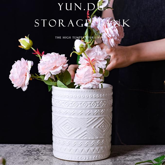 Yundu White Porcelain Kitchen Utensil Holder for Countertop, Utensil Crock for Home Décor