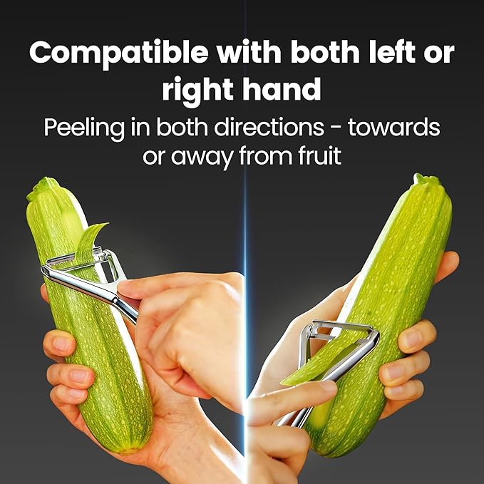 Vegetable Peeler, Ultra-Sharp Ergonomic Stainless Steel Potato Peeler, One-Piece Seamless Handle, Left & Right-Handed User Friendly, Super Thin Peel Less Waste, Dishwasher Safe with 5-Year Warranty