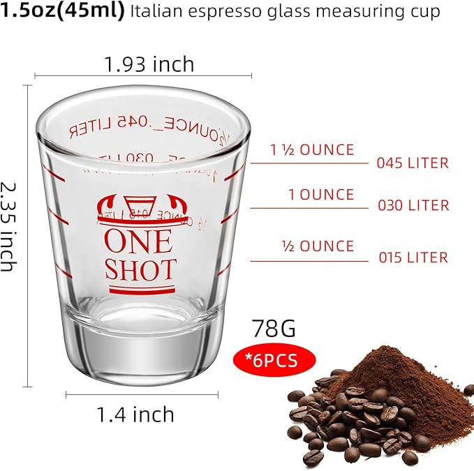 6Pcs 1.5 oz Shot Glasses Measuring cup Liquid Heavy Glass Wine Glass Espresso Cocktail Accessories, Reusable Measuring shot 45ml red clear (6)