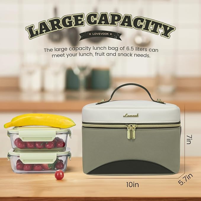 LOVEVOOK Insulated Lunch Bag for Women,Adult Lunch Box for Women,Leakproof Cooler Bag for Office Picnic Hiking Beach,Lunch Tote Bag with Adjustable Shoulder Strap