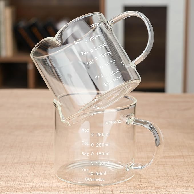 Espresso Cup Measuring Cup Triple Pitcher Milk Cup 250ML/8.5OZ Espresso Cups with Handle Shot Glass with V-Shaped Mouth Milk Frothing Pitcher (Single mouth)