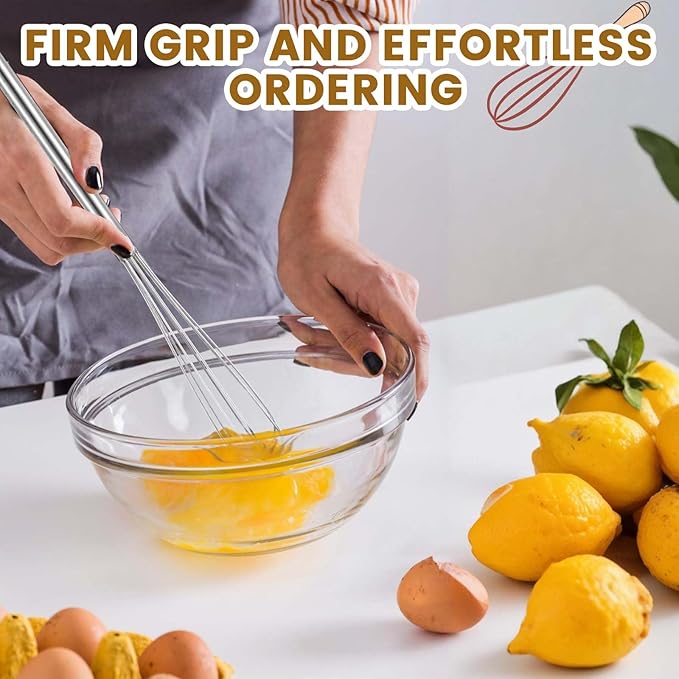 1 pcs Mini Whisks Stainless Steel Skinny Whisk Egg Beater Wire Whisks Portable Kitchen Tiny Whisk for Cooking Blending Whiping Beating Stirring (10.4 Inches)