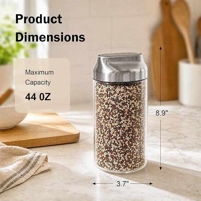 Aelga Glass Storage Jars with Lids - 44oz Sugar Coffee Canister Clear Airtight Food Containers for Coffee Beans, Pasta, Nuts, Cereal & More
