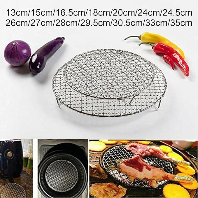 Round Cooling Rack 201 Stainless Steel Wire Grid For Baking, Grilling, Steaming And Drying, 3-Leg Oven Grill Sheet With Electrolytic Polishing, Easy To Clean Kitchen Tool (Silver)(35cm)