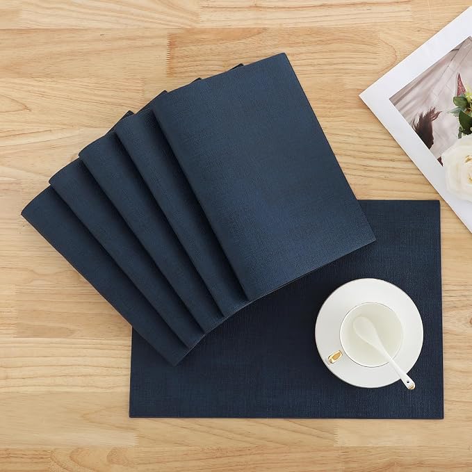 Homaxy Faux Leather Heat Resistant Placemats for Dining Table Set of 8, Waterproof Wipeable Washable PU Table Mats, Easy to Clean Anti-Slip Place Mats, 11.8" x 17", Navy Blue