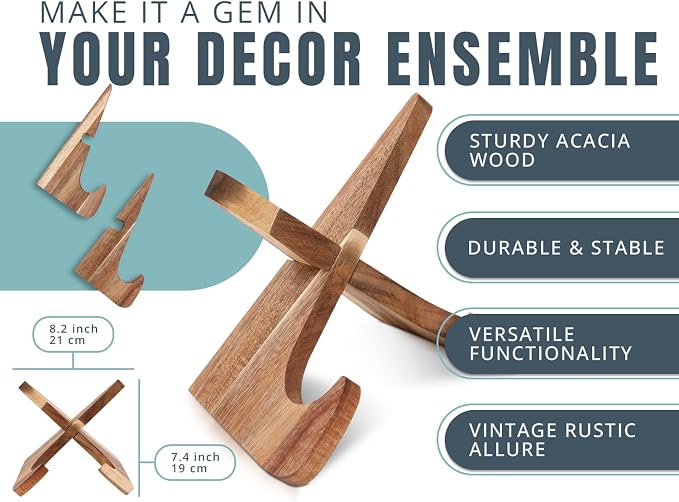 Comfify Acacia Wood Cookbook Stand – 8.5" D × 5" W × 7.36" H | Acacia wood; 8.5"D x 5"W x 7.36"H; two-piece assembly; vintage brown; recipe book, tablet, art display