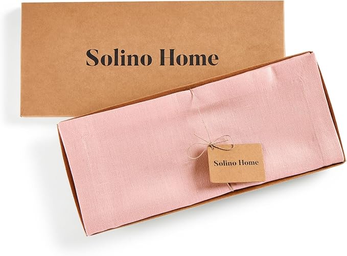 Solino Home Linen Table Runner 90 Inches Long - 100% Pure Linen Misty Pink Table Runner 14 x 90 Inch for Spring, Summer - Diana Medium Weight