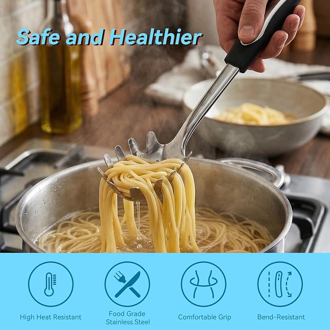 2 PCS Stainless Steel Soup Ladle and Spaghetti Spoon, Heat Resistant Non‑Slip Handle, Dishwasher Safe Kitchen Utensils for Cooking, Stirring, Serving Pasta, Soup and Sauce