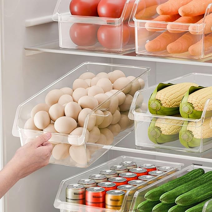HUHJYUGE Pantry Organizers & Storage, Clear Plastic Fridge Organizer Bin for Vegetables, Fruits, Eggs, or Snacks, Open-Top Drawer Storage Box for Refrigerator, Freezer (27x17x10.6cm)