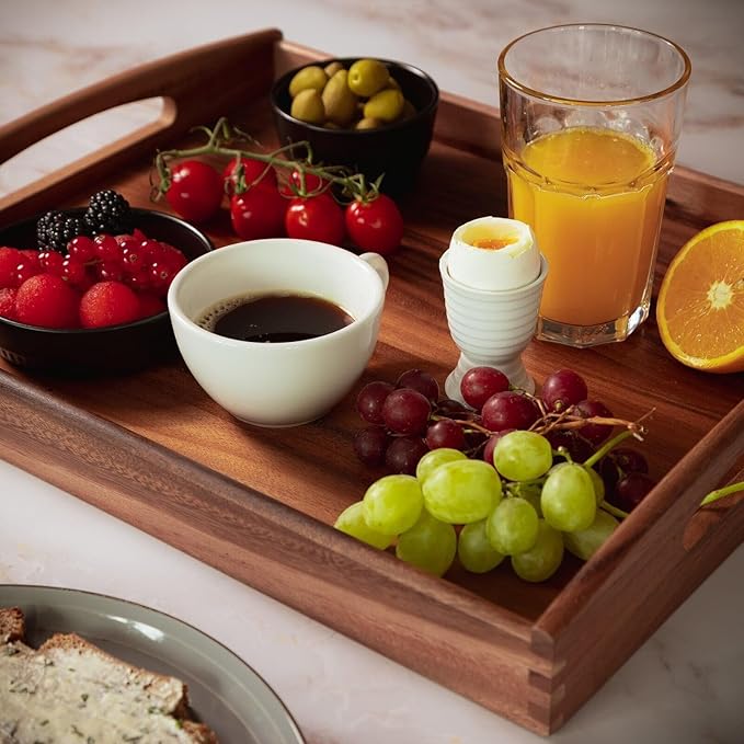 Zassenhaus Acacia Wood Serving Tray Breakfast Tray 17" x 14" x 2.75"