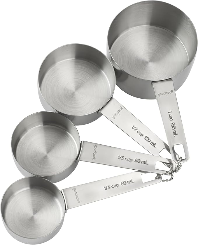 GoodCook Gourmet Measuring Cup Set, Stainless Steel 4-pc., 1/4, 1/3, 1/2, 1 Cup etched measurements