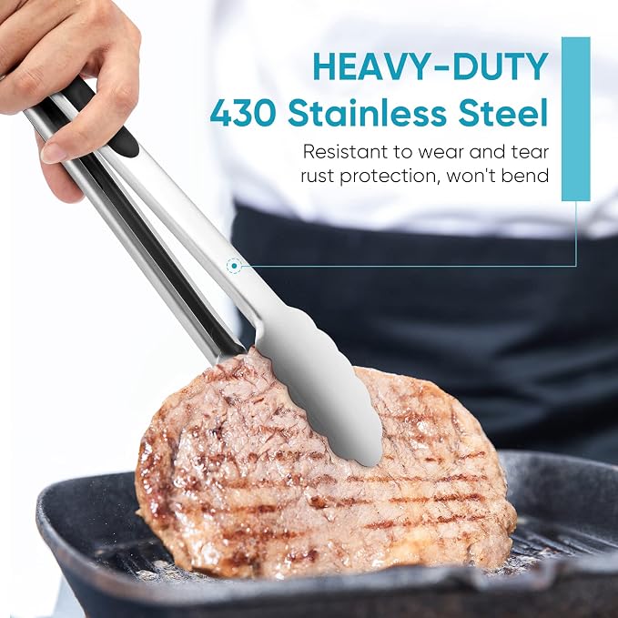 Kitchen Tongs for Cooking,Maywe Tanso 12-Inch Stainless Steel Locking Cooking Tongs Food Tongs for Cooking,Grilling,Salad and Serving Food | Heavy Duty,Non-Stick,Black
