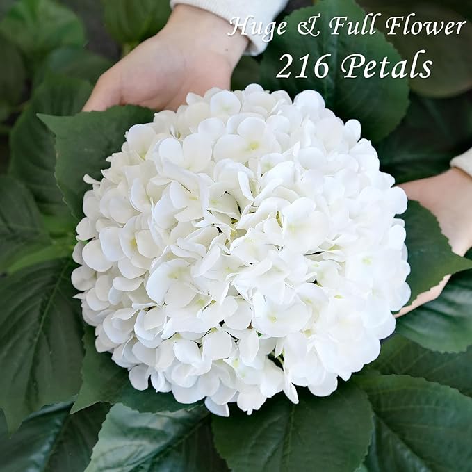 JINWOE White Hydrangea Artificial Flowers, 4Pcs 22" Large Lifelike Faux Silk Flowers, Full Fake Artificial Hydrangeas with Stems for Bouquet Table Centerpieces Home Outdoor