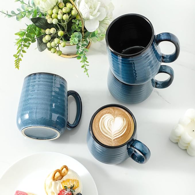 Coffee Mugs Set of 4,Ceramic 15 OZ Coffee Cups with Big Handle,Large Tea Cups for Hot Beverages,Yogurt,Cappuccino,Latte,Gift for Mom and Dad,Dishwasher Safe & Microwave Safe,Navy Blue