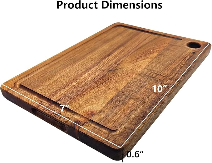 Small Acacia Wood Cutting Board for Kitchen with Juice Groove | Mini Wooden Cutting Board for Vegetables, Fruit, Bread, Meat, 10" x 7"