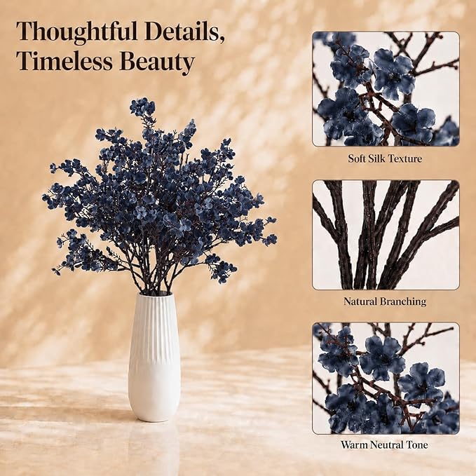Mandy's Dusty Blue Artificial Baby’s Breath Flowers 6 Bundles Silk Gypsophila, 18.5 Inch European Style Modern Home Decor Centerpiece, Neutral Wedding Flower Arrangements