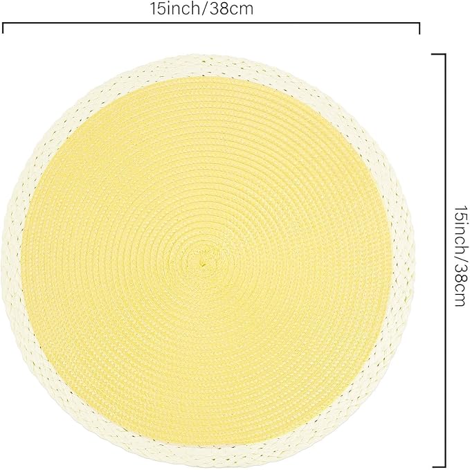 Noctiflorous Braided Round Placemats Set of 6, 15 Inch Woven Table Mats, Non-Slip Washable Place Mats for Kitchen Dining Table Decor (Mint Yellow, 6)