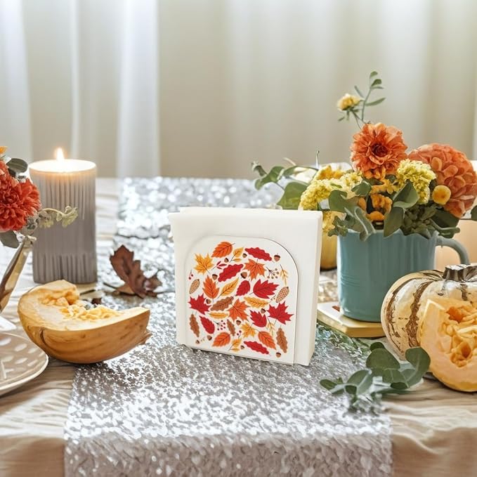 Acrylic Transparent Crystal Decorative Autumn/Fall Maple Theme Tabletop Napkin Holder For Table/Freestanding Tissue Dispenser