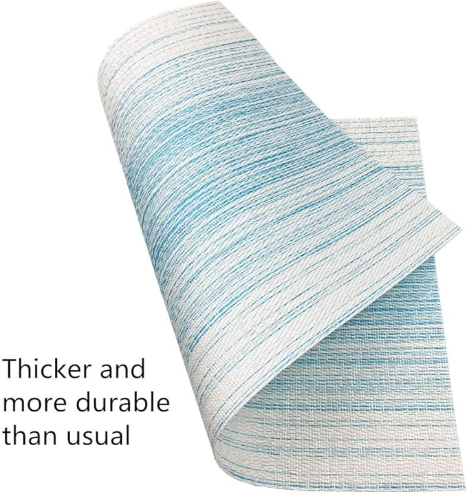 Placemat,Blending Color Durable Woven Vinyl Placemat Washable Heat-Resistant Anti-Skid Kitchen Dining Table Mats (Set of 8, Blue with White)