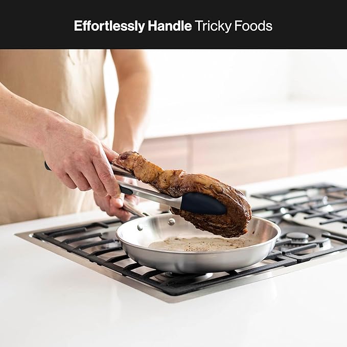 Misen Kitchen Tongs - Dishwasher Safe, Heavy Duty - Precision Silicone-Tipped Grilling Tool - Heat Resistant, Nonstick Safe - Perfect for Serving and Air Frying- 13 Inch | Black