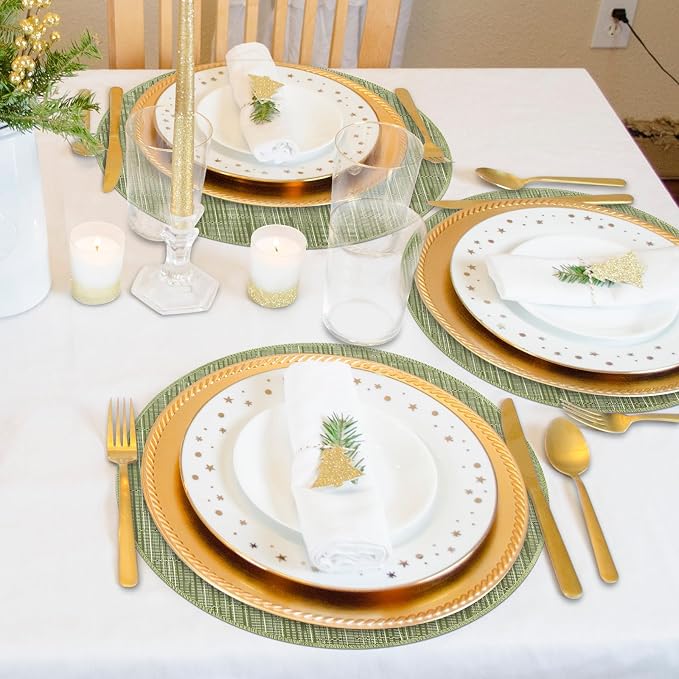 Niviy Green Round Placemats Set of 4, 15 Inch Washable Easy to Clean Heat-Resistant Anti-Skid Sage Green Placemats for Holiday Party Kitchen Dining Room Decoration