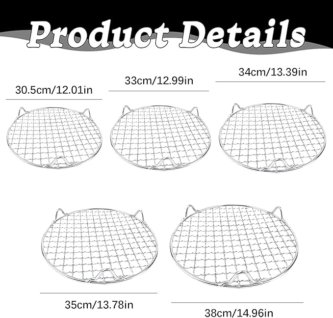Round BBQ Grill Rack Cooling Rack 304 Stainless Steel Heavy Duty Wire Racks with Feet for Baking Cooking Grilling Fits Air Fryer Pressure Cooker Stockpot Round Cake Pan (13.4 Inch)