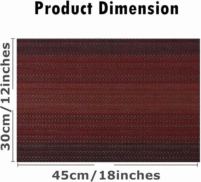Placemats, Placemats for Dining Table Set of 4, Kitchen Table Mats Heat-Resistant Non-Slip Washable PVC Woven Vinyl Place Mats for Dining Room Table Decoration (Pack of 4, Gradient Red)