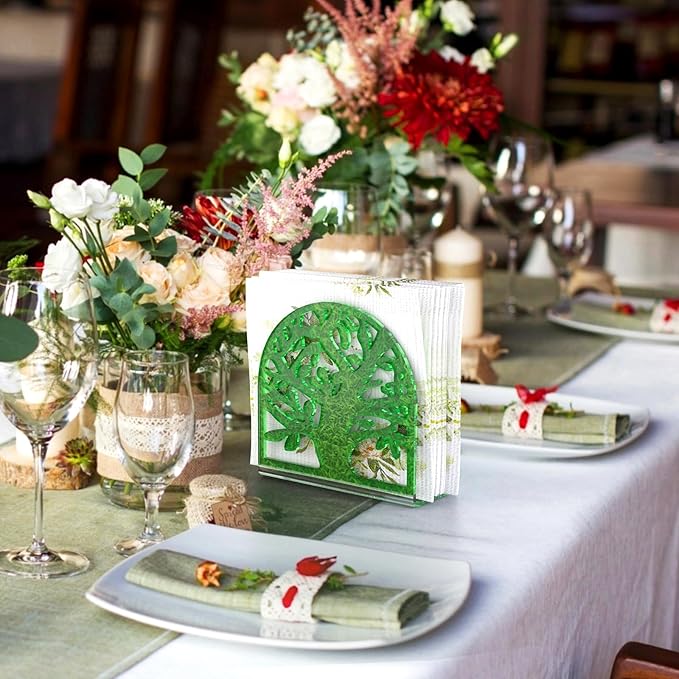 Napkin Holder, 2 PCS Green Acrylic Napkin Holder for Table, Standing Paper Napkin Dispenser for Kitchen Home Tree Design Cocktail Napkin Organizer for Coffee Shop Table Decor (2pcs Tree-Shaped Green)