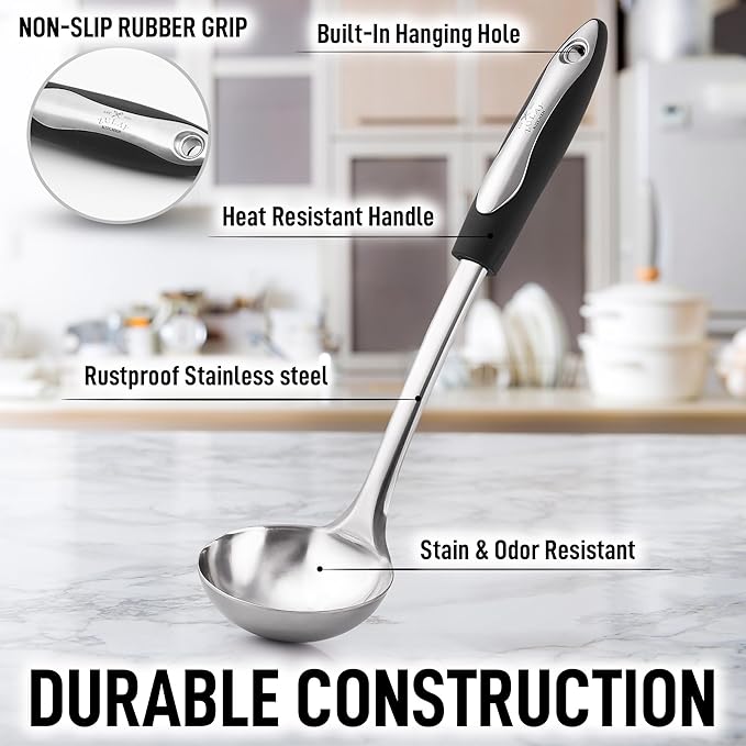 Zulay Kitchen Premium Soup Ladle - 12" Stainless Steel with Non-Slip Silicone Handle