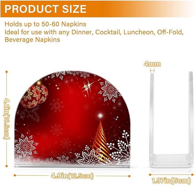 Acrylic Fall Napkin Holder for Table Kitchen Christmas Red Balls Snowflakes Cocktail Dinner Napkin Holders Paper Towel Dispenser Countertop Modern Home Decor